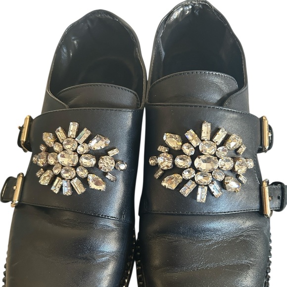 KURT GEIGER LONDON Black Embellished Double Strap Leather Monk Strap Shoes 10.5 - Picture 7 of 15